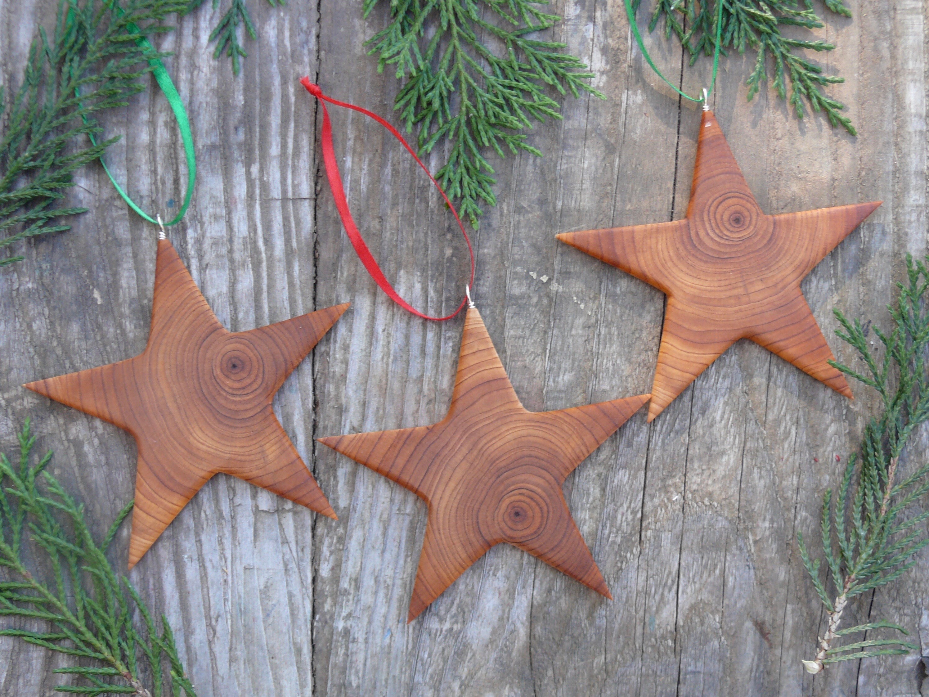 Set Of 3 Wooden Star Christmas Ornaments Christmas Star Ornament Eco Rustic Christmas Natural Wood Nature Ornaments Holiday Decor