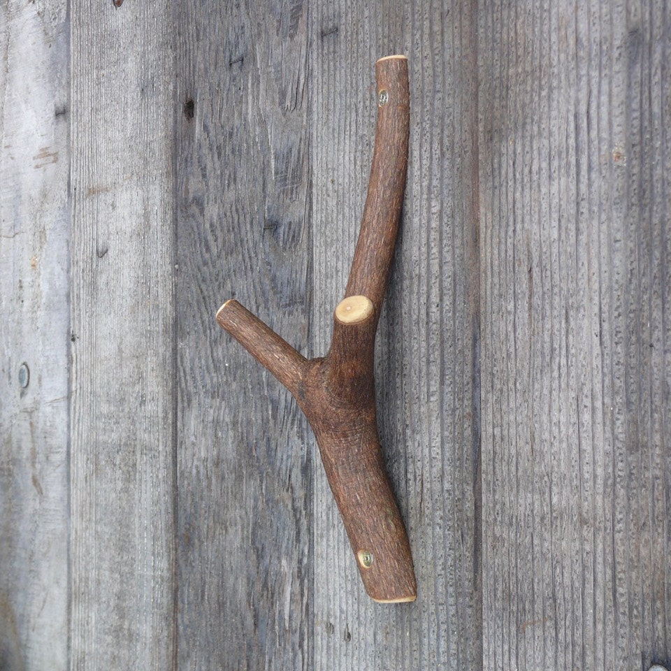 Large Wooden tree Branch Hook, Rustic Home Decor, Branch ...