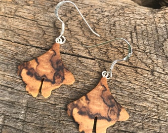 Ginkgo Leaf Earrings, Small Dangle earrings, Ginkgo leaf Jewelry, Ginkgo earrings, Nature lover gift, Wooden earrings, herbalist gift