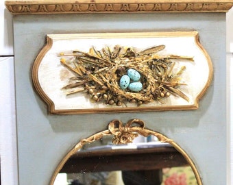 Spring Birds await you on this Small Trumeau Mirror with' Nest and Eggs