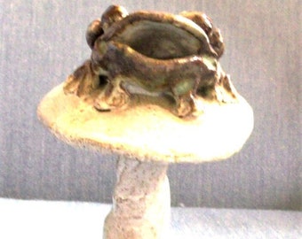 Frog on Mushroom Figurine in ceramic