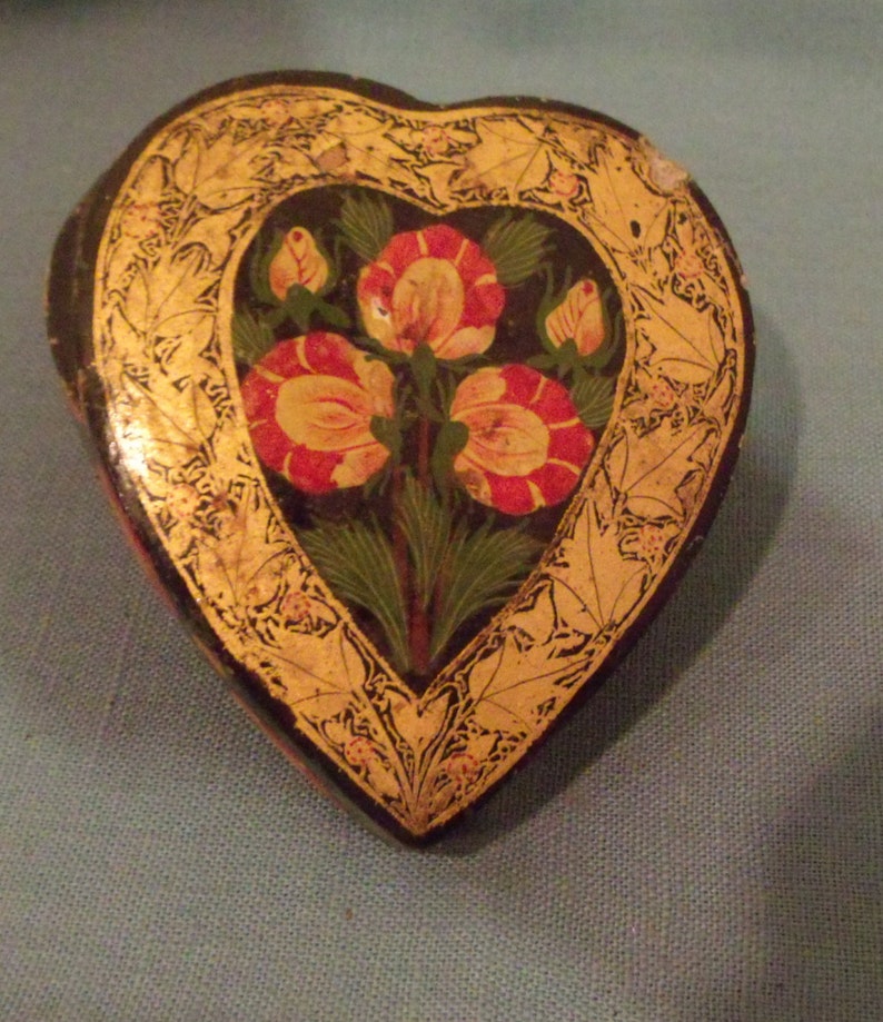 Kashmi Trinket Box Heart Shaped Mache image 1