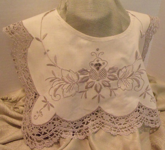 Hand Made Embroidery Collar with Vintage Crochet L