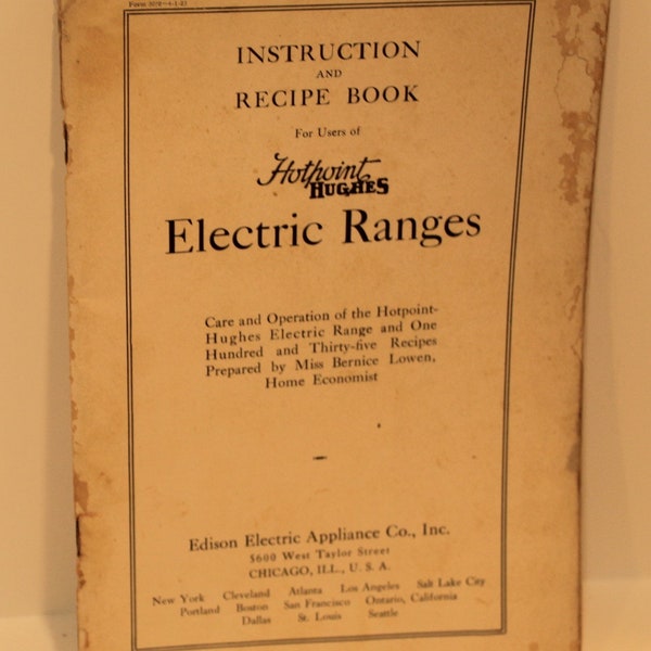 Instruction Manual and Recipe Book for Hotpoint Hughes electric Range