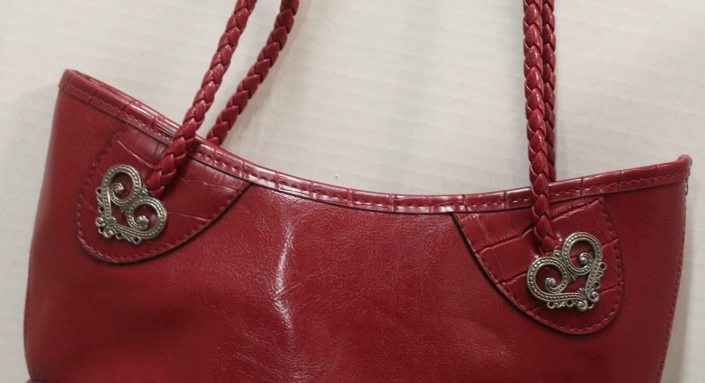 Brighton Red Suede Leather Braided Top Handle Handbag | eBay