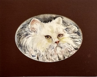 Watercolor Original  Miss Kitty- A print from Original watercolor by Patricia Brewer, Mat included