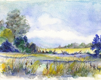 Watercolor Print Ditching - A Print from original watercolor by Patricia Brewer