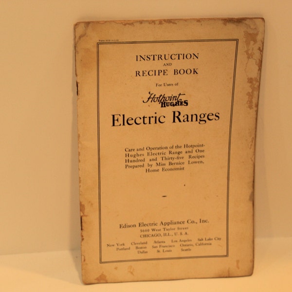 Vintage Instruction and Recipe Book-Hotpoint-Hughes Electric Ranges