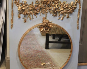New Trumeau-Handcrafted Florals on Round Mirror