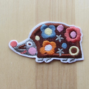 Hedgehog Iron On Patch, Woodland Animal Embroidered Applique Clothing Patch, Hedgehog Applique Badge, Whimsical Smiling Folk Art Hedgehog