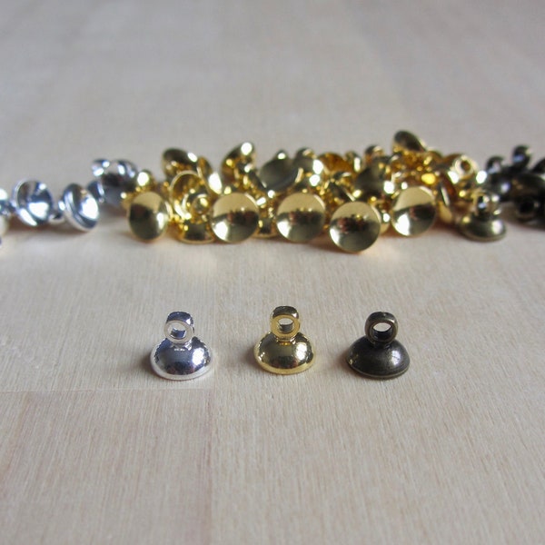 6 mm Glue on Bail Bead Caps, Silver Gold Bronze Bead Caps for Resin Jewelry, Bead Caps with Loop, Looped Bead Findings, Sphere Tube Caps