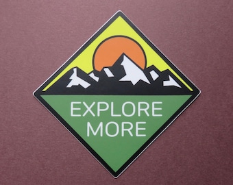 Explore More Vinyl Sticker, Illustrated Water Bottle Sticker, Hiker Walker Camper Nature Lover Gift, Explorer Waterproof Nature Sticker