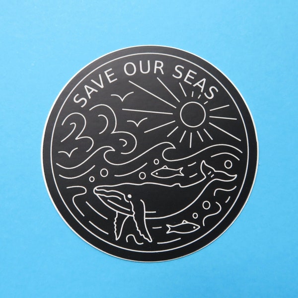 Save our seas ocean sticker, sea animal marine conservation sticker, save ocean waterproof vinyl laptop sticker, scuba diver sticker gift