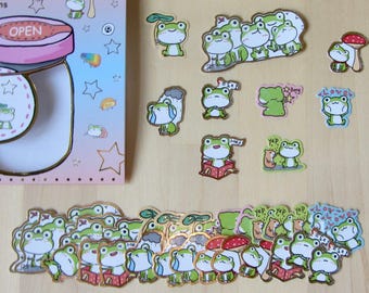 Frog Stickers, Nekoni Amphibian Stickers, Planner Journal Stickers, Frog Lover Gift, Frog Theme Stationery, Whimsical Animal Stickers