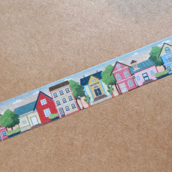 Row Houses Washi Tape, Neighborhood Village Town Scrapbook Planner Journal Tape, Illustrated House Masking Tape