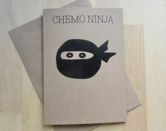 Illustrated Chemo Ninja Greeting Card, Cancer Treatment Humor Card, Empathy Card, Chemotherapy Get Well Support Card