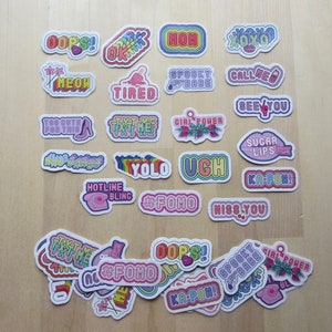 40 Text Word Stickers, Kawaii Expression Phrase Stickers, Yolo Label Stickers, Planner Journal Diary Seals, Texting Message Stickers