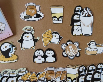 Penguin Stickers, Nekoni Planner Journal Scrapbooking Stickers, Kawaii Funny Penguin Lover Gift, Gold Foil Penguin Stationery