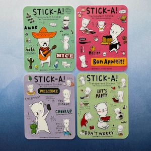 Stick-A Buha Bear Korean Stickers, Illustrated Doodle Bear Mini Stickers, Journal Planner Scrapbooking Stickers, Kawaii Bear Stickers