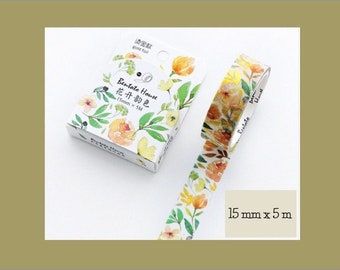 Lentebloemen Washi Tape, Floral Botanische Natuur Goudfolie Washi Tape, Tuinbloem Japanse Tape, Oranje Bloem Planner Washi Tape