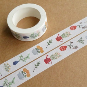Spring Flowers Washi Tape, Floral Vase Masking Tape, Botanical Nature Washi Tape, Garden Flower Journal Scrapbook Planner Tape