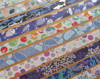 Ocean Washi Tape, Silver Foil Masking Tape, Shell Shark Jellyfish Coral Reef Fish Washi Tape, Marine Sea Animal Journal Planner Tape