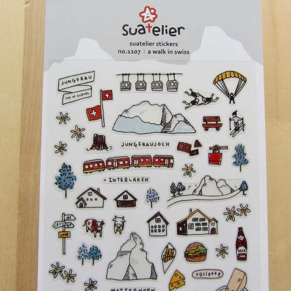 Switzerland Stickers, Travel Doodle Stickers, Swiss Planner Journal Scrapbooking Stickers, Suatelier No 1107 Swiss Theme Stickers