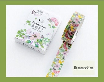 Lentebloemen Washi Tape, Floral Botanische Natuur Goudfolie Washi Tape, Tuinbloem Japanse Washi Tape, Roze Bloem Planner Washi Tape