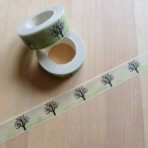 Tree Washi Tape, Decorative Woodland Paper Adhesive Journal Tape, Green Forest Plant Nature Planner Tape, Illustrated Tree Masking Tape image 2