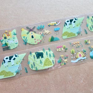 Country Farm Sticker Roll, Countryside Farmer Theme Stationery, Cow Duck Horse Scene Stickers