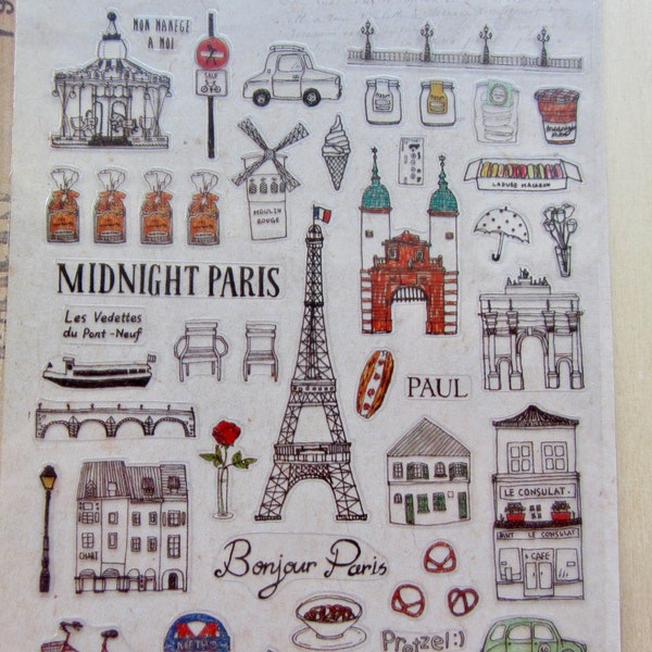 Paris France Stickers, Travel Doodle Stickers, Paris Planner Scrapbooking Stickers, Suatelier 1027 Paris Theme Landmark Stickers