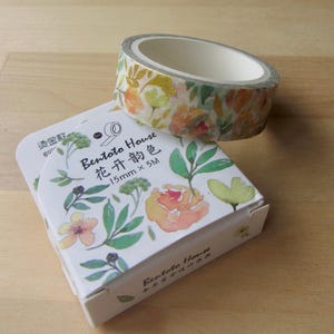 Spring Flowers Washi Tape,  Floral Botanical Nature Gold Foil Washi Tape, Garden Flower Japanese Tape, Orange Flower Planner Washi Tape