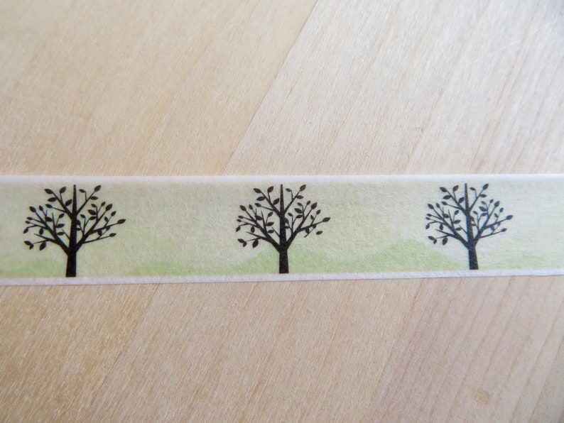 Tree Washi Tape, Decorative Woodland Paper Adhesive Journal Tape, Green Forest Plant Nature Planner Tape, Illustrated Tree Masking Tape image 3