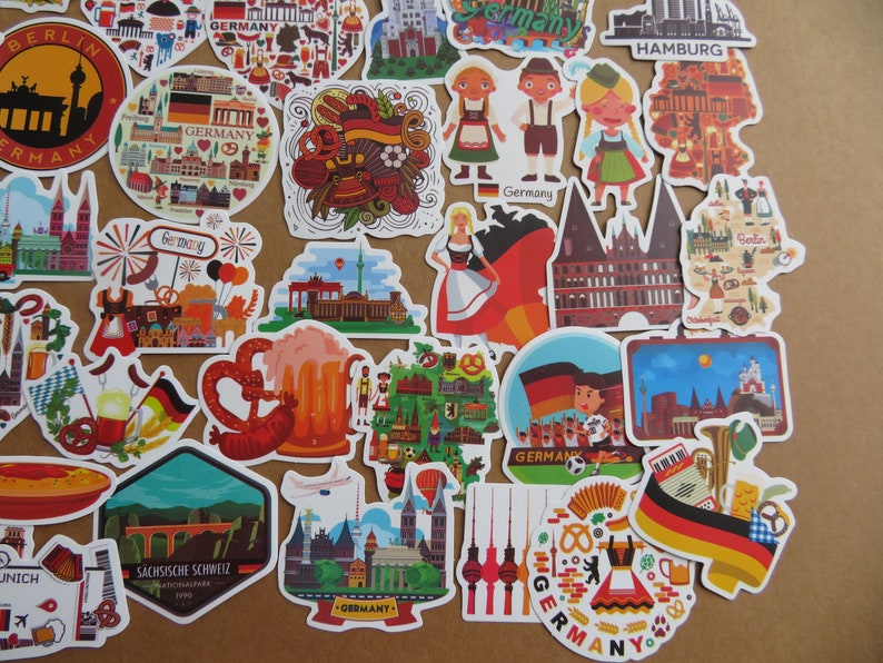 German Post Sticker SET 50 Germany Theme Sticker Pack, German Culture Illustrated Stickers ...