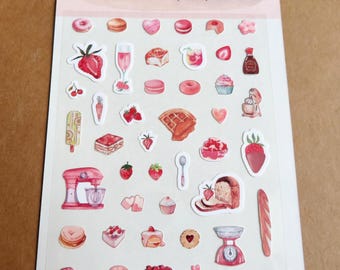 Stickers desserts aux fraises, pâtissier pâtissier, cadeau gourmand, papeterie
