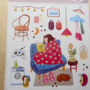 Home Activity Stickers, Cozy Home Life Stickers, Introvert Planner Journal Stickers, Home Theme Stationery, Alone Time Stickers