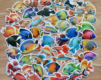 50 Illustrated Tropical Fish Stickers, Aquatic Marine Planner Journal Scrapbooking Stickers, Scuba Snorkeling