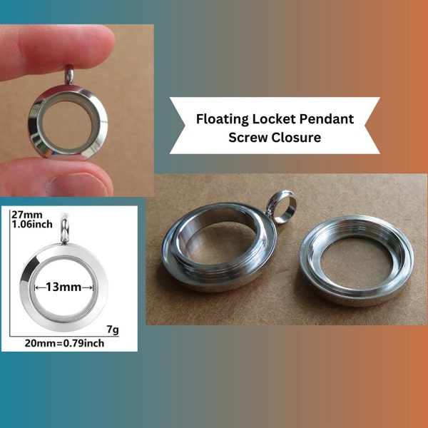 20 mm Screw Closure Floating Charm Glass Locket, Cremation Ash Hair Urn Memorial DIY Pendant, Fillable Simple Keepsake Memory Jewelry