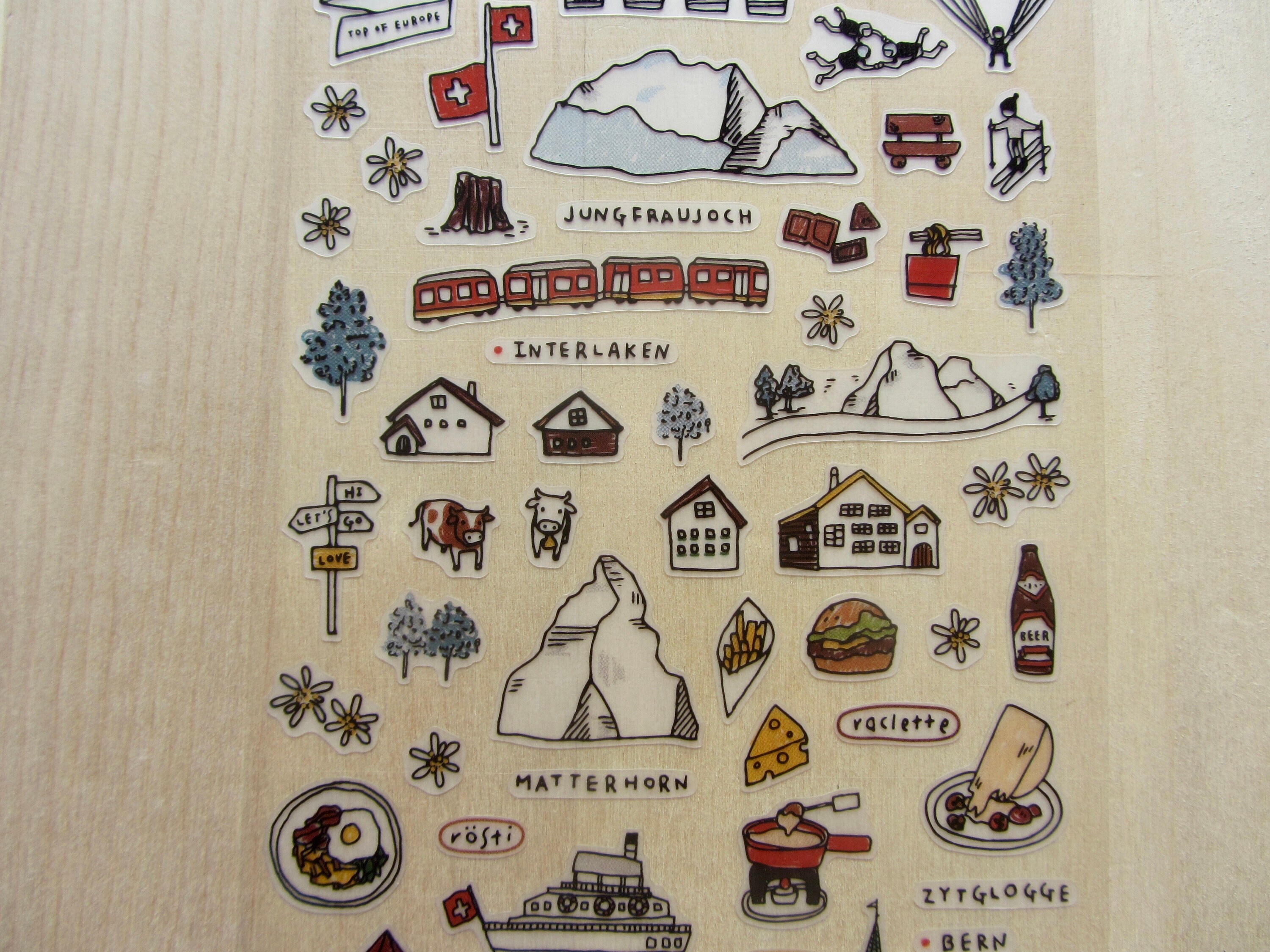 Switzerland Stickers, Travel Doodle Stickers, Swiss Planner Journal ...