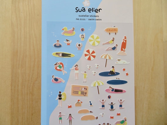 Summer Holiday Stickers, Pool Vacation Surfing Planner Scrapbooking Stickers, Suatelier Swim No. 1111 Ocean Beach Theme Stickers