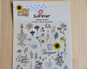 Garden Flower Stickers, Botanical Spring Floral Stickers, Planner Journal Diary Stickers, Gardener Gift, Suatelier 1024 Secret Garden