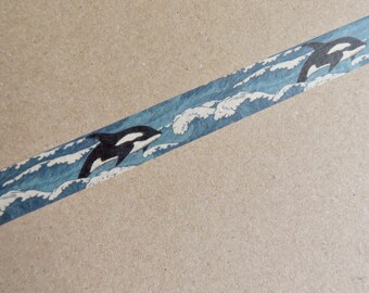 Orca Killer Whale Washi Tape, Ocean Wave Sea Masking Tape, Marine Animal Journal Planner Scrapbook Tape, Whale Lover Stationery