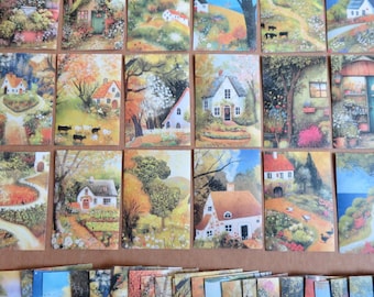 50 autocollants Scène de village d'automne