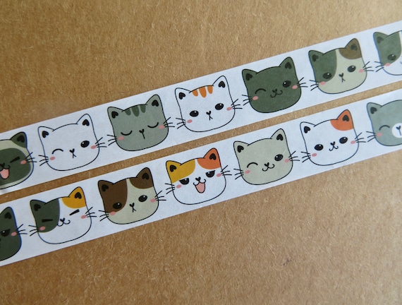 猫の顔の和紙テープ、イラスト入り漫画猫の絵文字紙粘着テープ、キティ