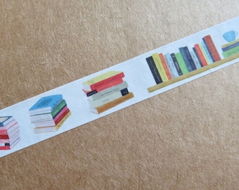 Books Washi Tape, Stack of Books Masking Tape, Book Lover Washi Tape, Book Planner Washi Tape, Book Lover Bibliophile Gift Stationery