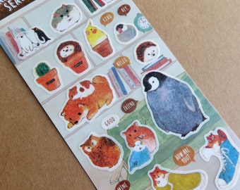 Quirky Animal Stickers, Hedgehog Chipmunk Owl Penguin Planner Journal Scrapbook Stickers, Kawaii Whimsical Animal Lover Seals
