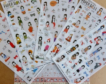 Heeda Pony Brown Paper Doll Sticker Set, Friends Friendship People Illustrated Stickers, Every Day Activity Planner Scrapbook Stickers