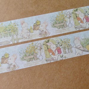 Breed washitape konijn tuin, dier plakboek planner dagboek tape, kawaii konijn afplakband, konijn minnaar briefpapier cadeau