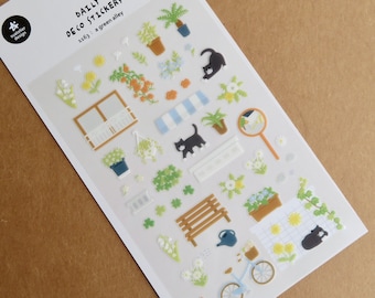 Kitty Cat Stickers, Cute Cat & Plant Theme Stationery, Planner Journal Stickers, Kawaii Cat Lover Gift, Suatelier Green Alley 1163 Stickers