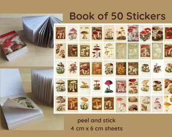 50 Mushroom Fungi Stickers, Woodland Theme Mini Sticker Book, Planner Journal Diary Scrapbook Stickers, Mushroom Lover Gift